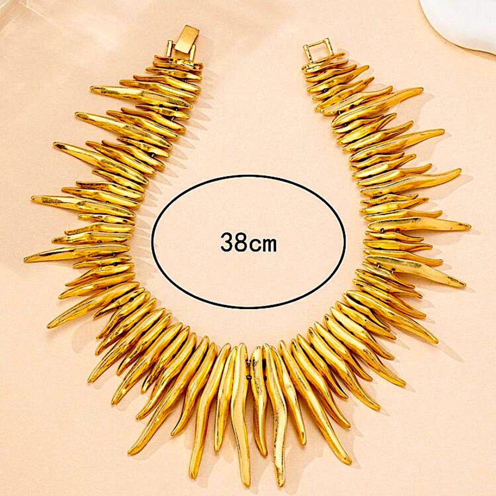 Gold Fringe Statement Choker Tassel Spiked Necklace - Picture 6 of 6